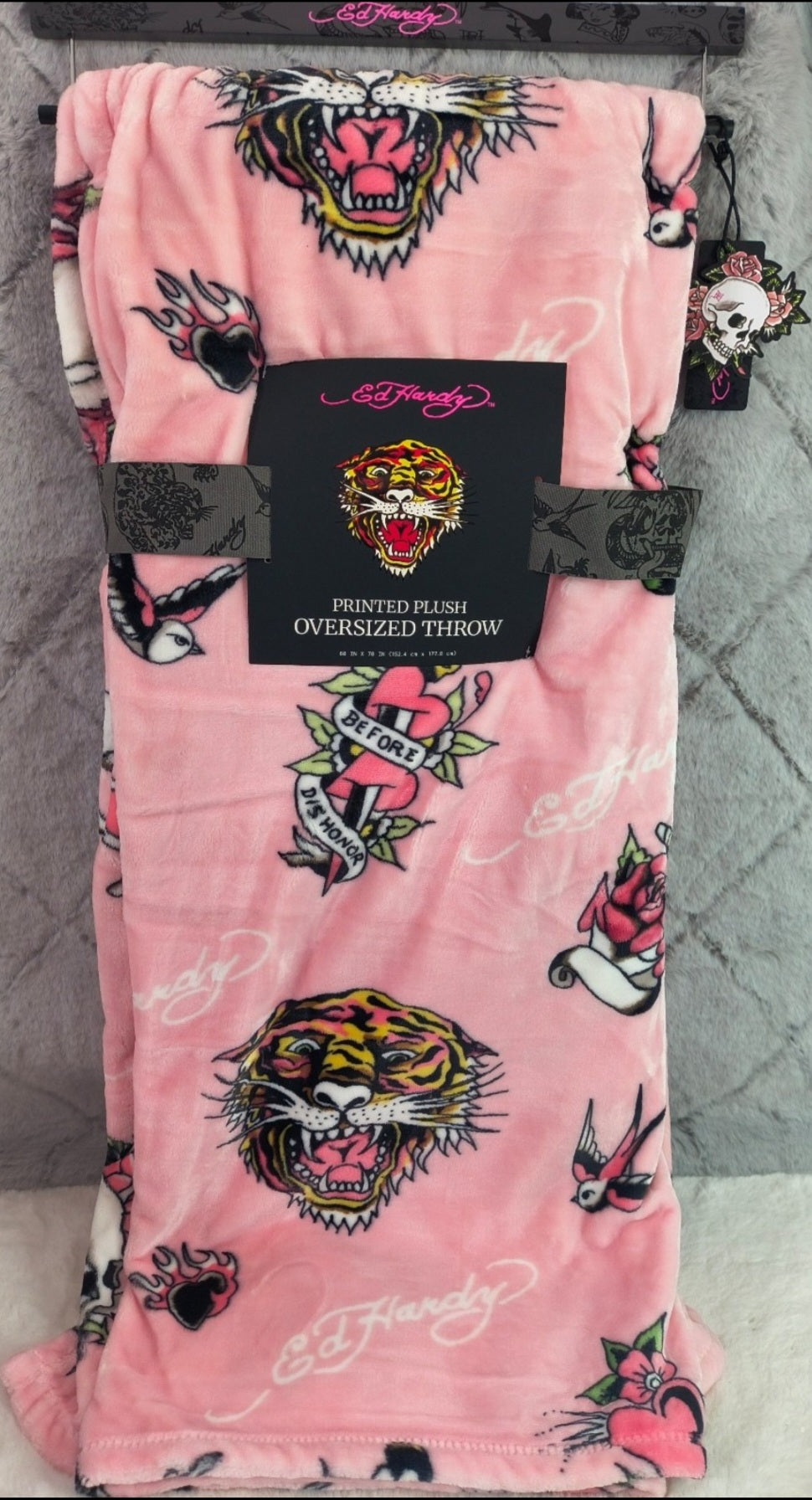 Ed Hardy Pink Fleece Blanket
