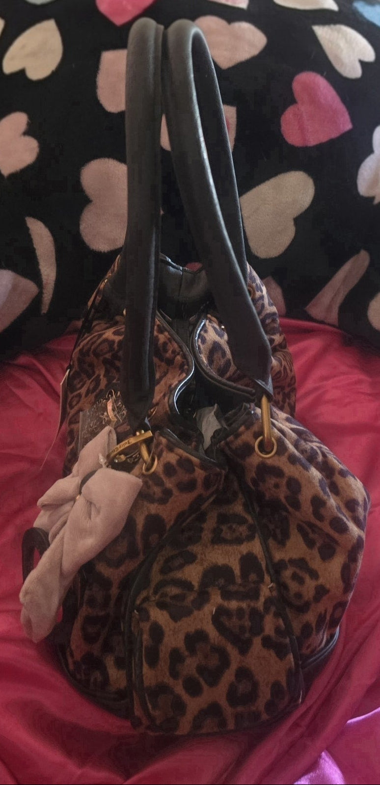 Juicy Couture Leopard Romance Satchel & Matching Large Wallet Set – Bow Charm 🐆