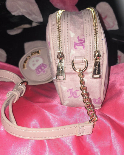 Juicy Couture Haunted Couture Pink Skull Double Zip Crossbody with Skull Pouch 💀