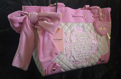 Juicy Couture Juicy Tale Daydreamer Tote Sandstone & Pink Large Velour Y2K Shoulder Bag NWT