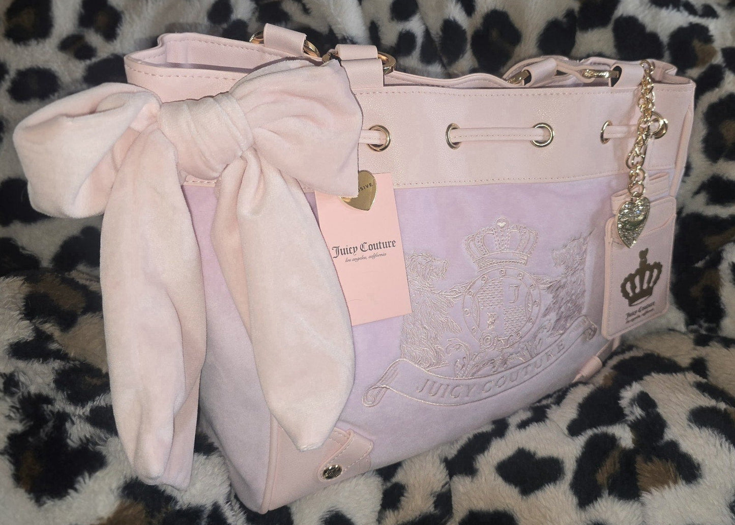 Juicy Couture Classic Scottie Dogs Daydreamer Tote Lilac Mist Large Velour Y2K Shoulder Bag NWT