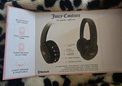Juicy Couture Wireless Bluetooth Over Ear Headphones Leopard Print Lightweight