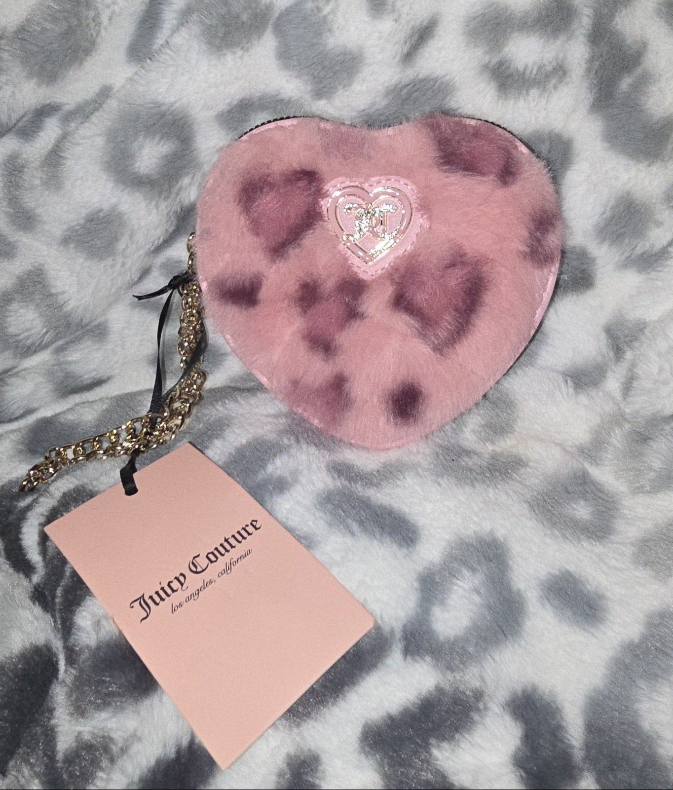 Juicy Couture Pink Leopard Warm Up Tote With Matching Heart Shaped Wallet