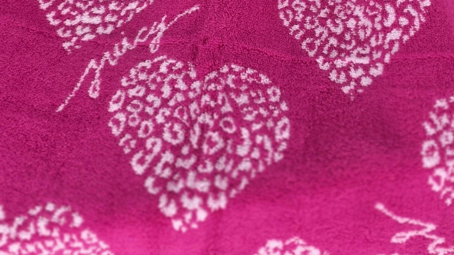 Juicy Couture Pink Gold Leopard Heart Reversible Oversized 4‑Piece Towel Set Luxury Cotton Viscose NWT