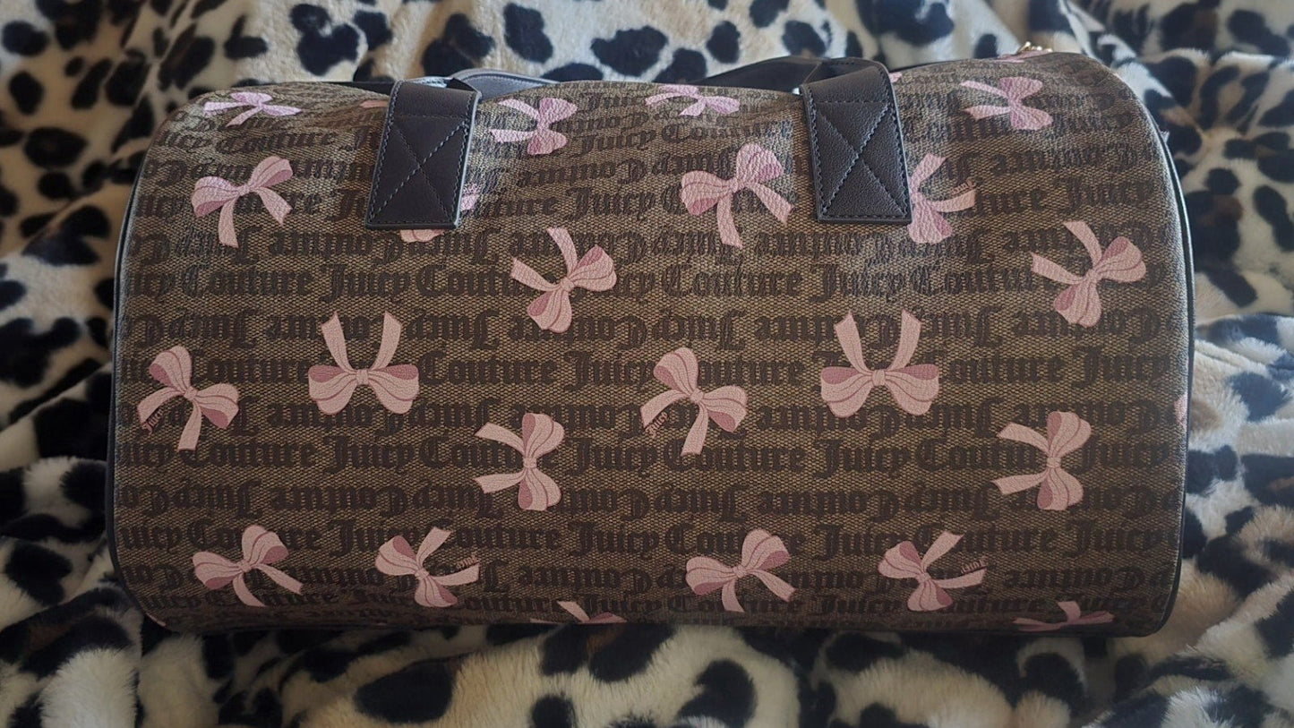 Juicy Couture Simply Sweet Weekender Duffle Bag Brown With Pink Bows Viral NWT