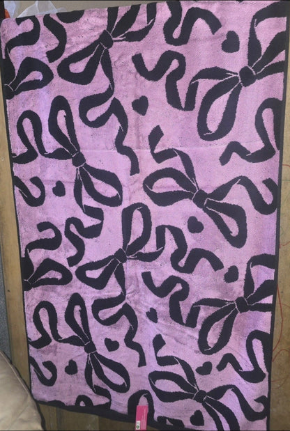 Juicy Couture Black Violet Bow Reversible Oversized 4‑Piece Towel Set Luxury Cotton Viscose NWT