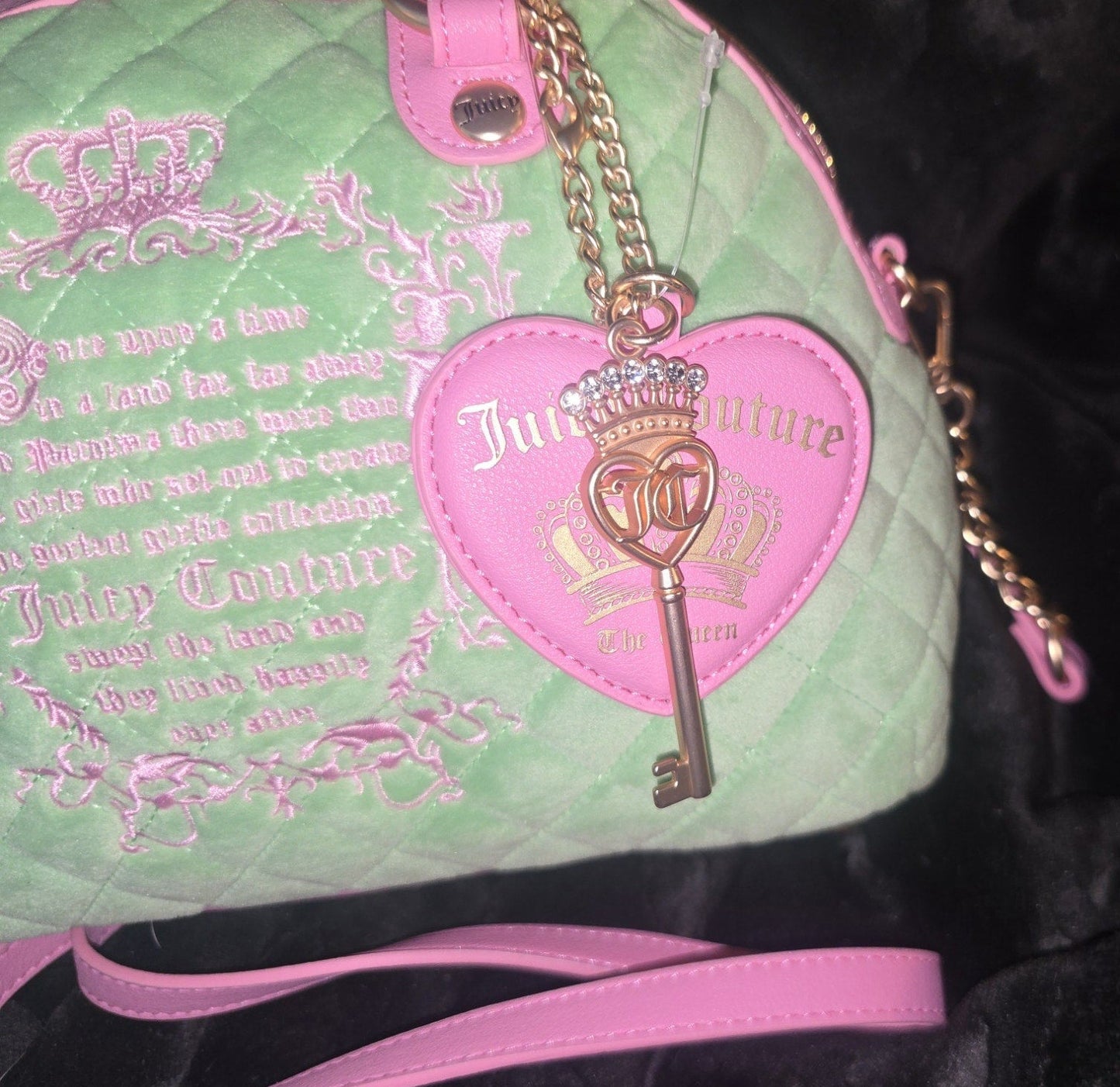 Juicy Couture Juicy Tale Crossbody Bag Retro Green Medium Velour Y2K Pink Handles Shoulder Bag NWT