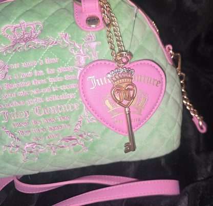 Juicy Couture Juicy Tale Crossbody Bag Retro Green Medium Velour Y2K Pink Handles Shoulder Bag NWT