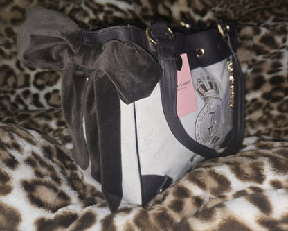 Juicy Couture Juicy Lover Daydreamer Tote Crystal White & Chocolate Brown Large Faux Leather Y2K Shoulder Bag NWT