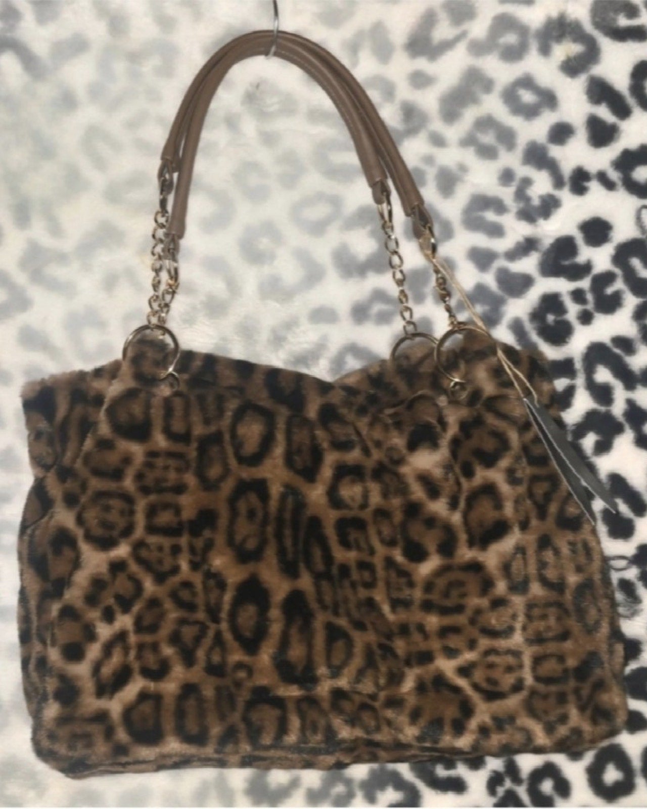 Expressions NYC Leopard Faux Fur Tote Bag – Luxury Vegan Handbag