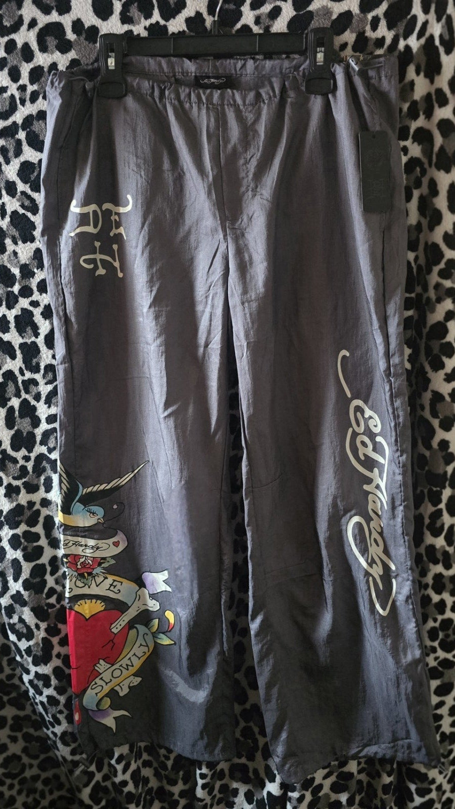 Ed Hardy Silver Cargo Pants With Pockets Sparrow Heart Love Kills Slowly NWT