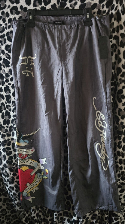 Ed Hardy Silver Cargo Pants With Pockets Sparrow Heart Love Kills Slowly NWT