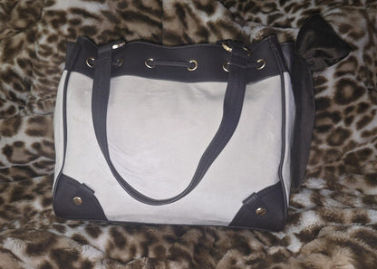Juicy Couture Juicy Lover Daydreamer Tote Crystal White & Chocolate Brown Large Faux Leather Y2K Shoulder Bag NWT