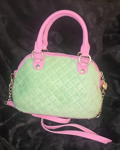 Juicy Couture Juicy Tale Crossbody Bag Retro Green Medium Velour Y2K Pink Handles Shoulder Bag NWT