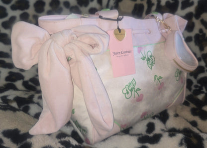 Juicy Couture Retro Juicy Cherry Gelato Daydreamer Tote Cream Multi Medium Velour Y2K Cherry Shoulder Bag NWT