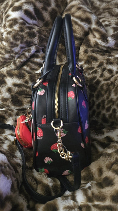Juicy Couture Sweet N Juicy Strawberry Liquori Crossbody Satchel – Black