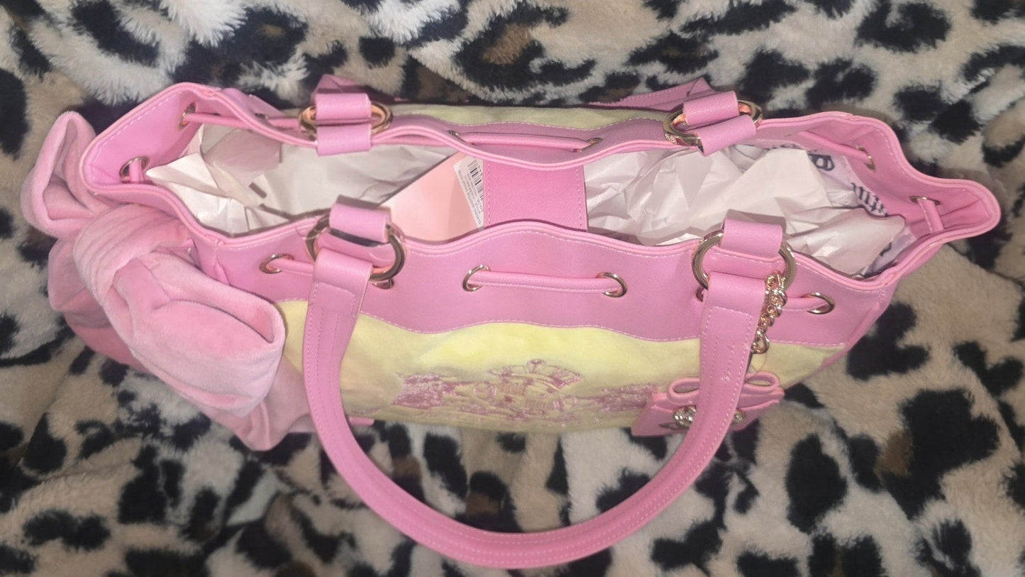 Juicy Couture Classic Scottie Dogs Daydreamer Tote Yellow Iris Large Velour Y2K Shoulder Bag NWT