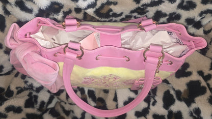 Juicy Couture Classic Scottie Dogs Daydreamer Tote Yellow Iris Large Velour Y2K Shoulder Bag NWT