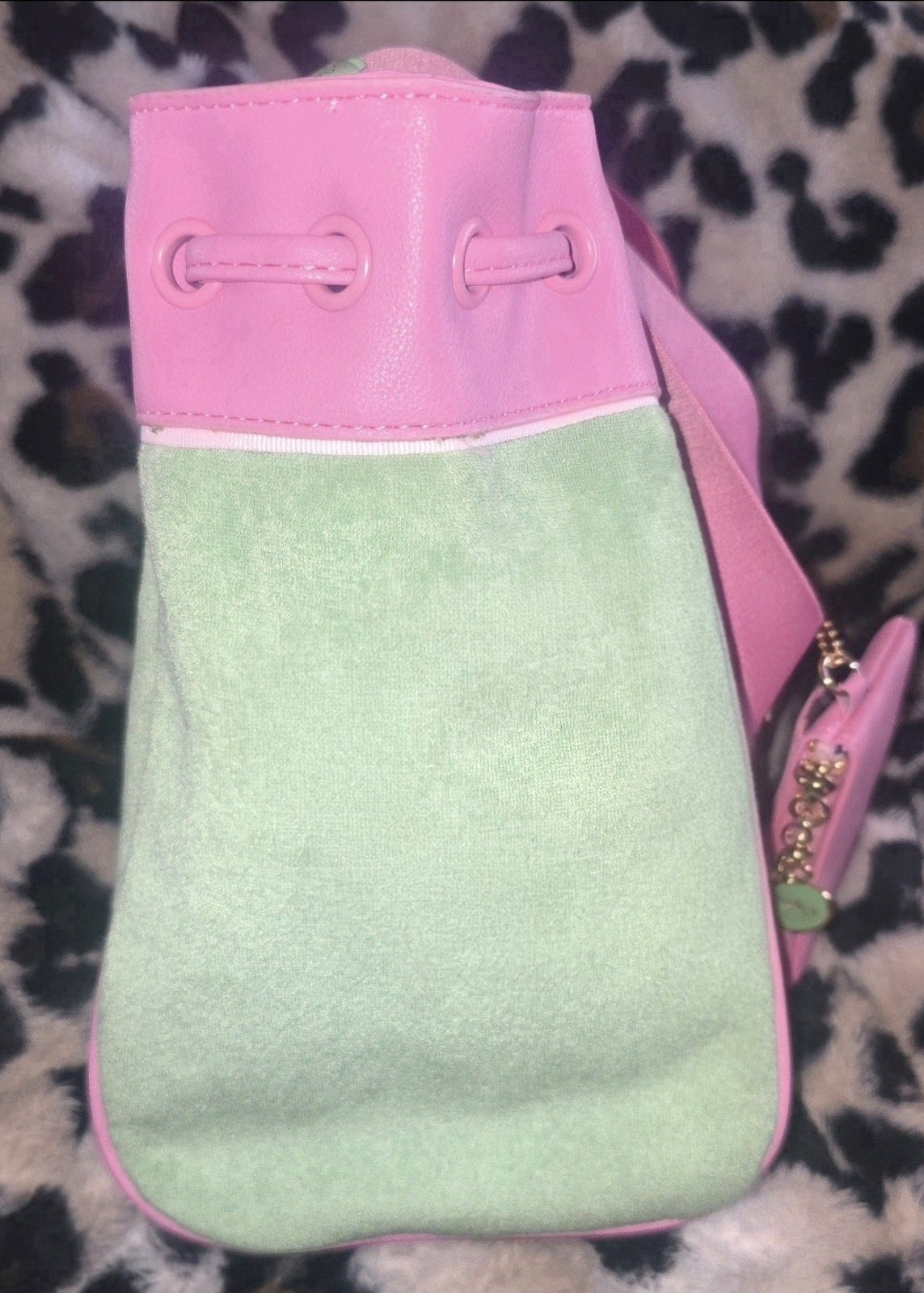 Juicy Couture Retro Strawberry Daydreamer Tote Retro Green Set Velour Y2K Bag With Micro Bag, Wallet. Coin Purse NWT