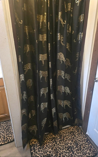 Juicy Couture Black Leopard Fabric Shower Curtain With Hooks & PEVA Liner