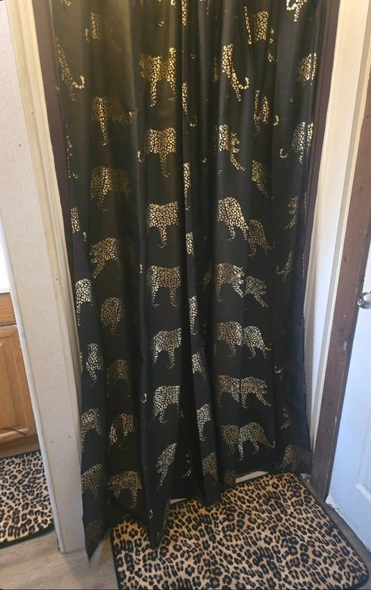 Juicy Couture Black Leopard Fabric Shower Curtain With Hooks & PEVA Liner