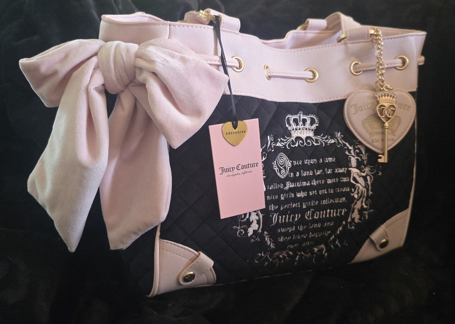Juicy Couture Juicy Tale Daydreamer Tote & Wallet Set Black Liquorice Large Velour Y2K Shoulder Bag NWT