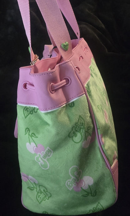Juicy Couture Retro Cherry Daydreamer Tote Retro Green Multi Large Velour Y2K Cherry Shoulder Bag NWT