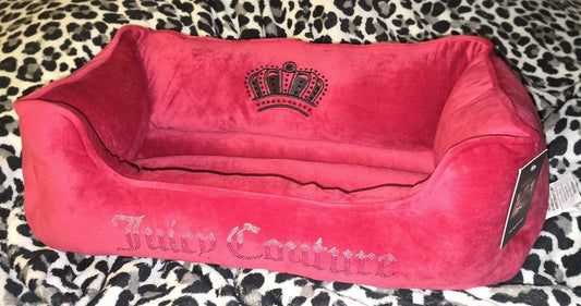 Juicy Couture Crown Bling Hot Pink Pet Bed – Medium (28" x 18" x 10") 👑