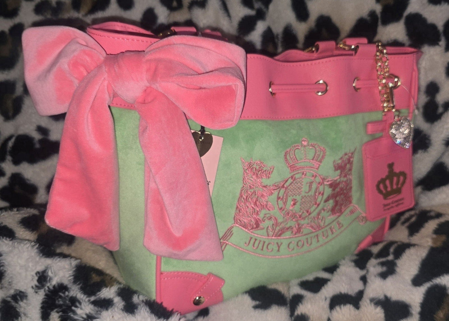 Juicy Couture Classic Scottie Dogs Daydreamer Tote Retro Green Large Velour Y2K Shoulder Bag NWT Viral Rare