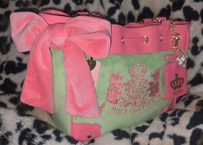Juicy Couture Classic Scottie Dogs Daydreamer Tote Retro Green Large Velour Y2K Shoulder Bag NWT Viral Rare