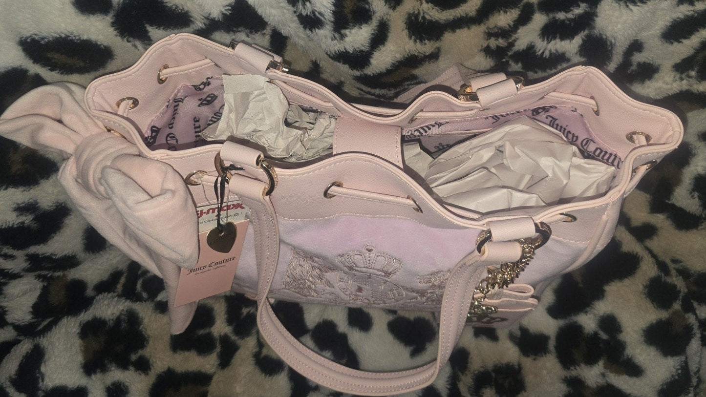 Juicy Couture Classic Scottie Dogs Daydreamer Tote Lilac Mist Large Velour Y2K Shoulder Bag NWT