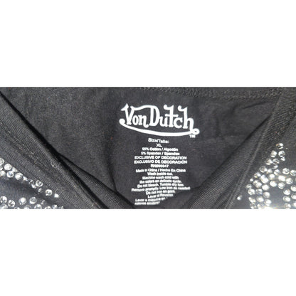 NWT Von Dutch Velour Black Tracksuit Set Blue Stone Logo Large + Bling Tube Top
