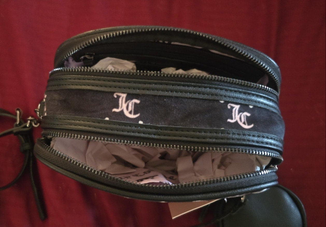 Juicy Couture Haunted Couture Black Skull Double Zip Crossbody with Black Skull Pouch 💀