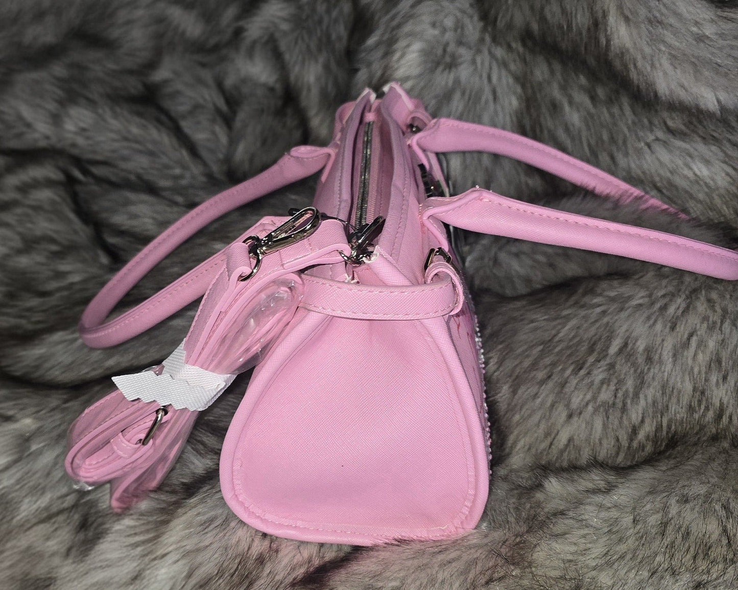Ed Hardy Love Is Pink Tote Shoulder Bag Skull & Rose Medium Faux Leather Y2K Crossbody NWT