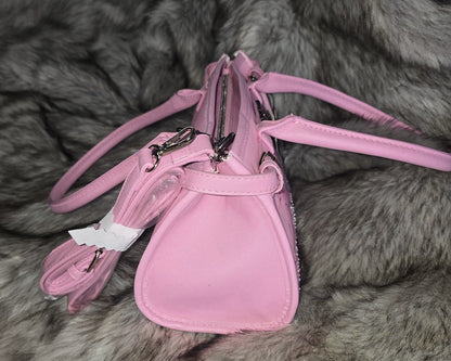 Ed Hardy Love Is Pink Tote Shoulder Bag Skull & Rose Medium Faux Leather Y2K Crossbody NWT