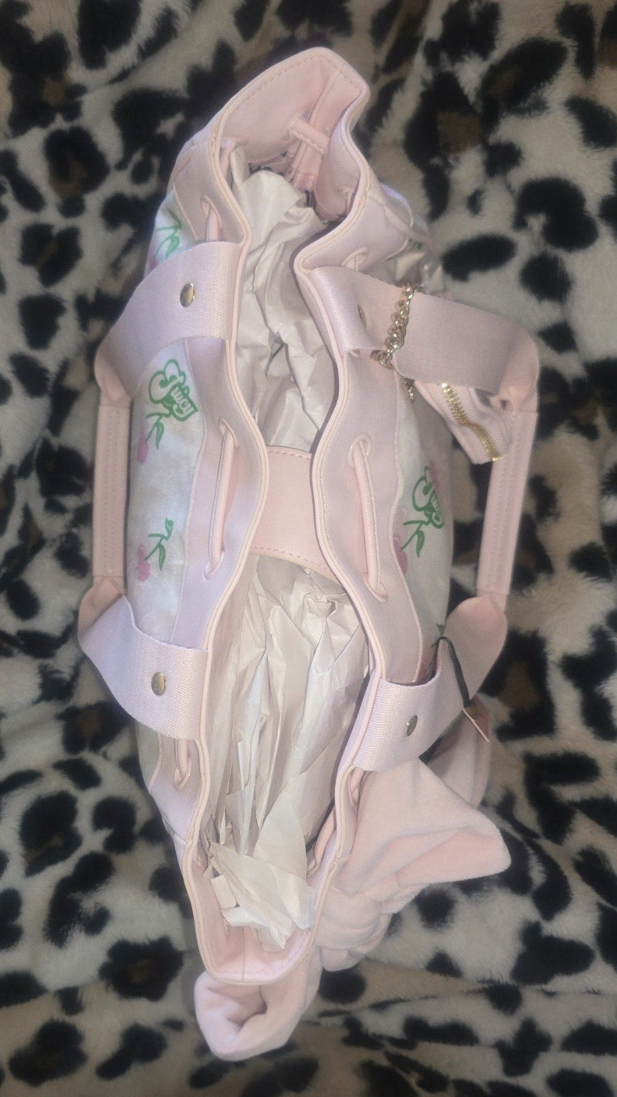 Juicy Couture Retro Juicy Cherry Gelato Daydreamer Tote Cream Multi Medium Velour Y2K Cherry Shoulder Bag NWT