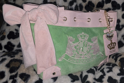 Juicy Couture Classic Scottie Dogs Daydreamer Tote Retro Green Powder Pink NWT