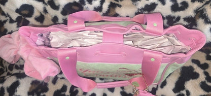 Juicy Couture Retro Strawberry Daydreamer Tote Retro Green Set Velour Y2K Bag With Micro Bag, Wallet. Coin Purse NWT