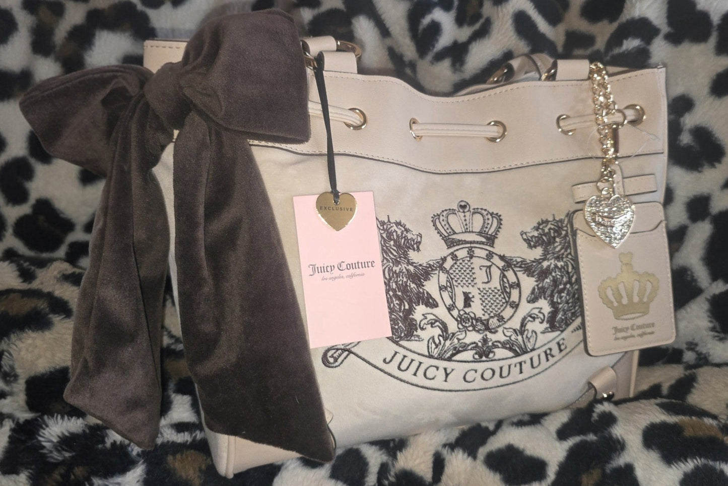 Juicy Couture Classic Scottie Dogs Daydreamer Tote Sandstone Chocolate Large Velour Y2K Shoulder Bag NWT