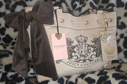 Juicy Couture Classic Scottie Dogs Daydreamer Tote Sandstone Chocolate Large Velour Y2K Shoulder Bag NWT