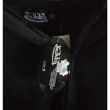 NWT Von Dutch Velour Black Tracksuit Set Blue Stone Logo Large + Bling Tube Top