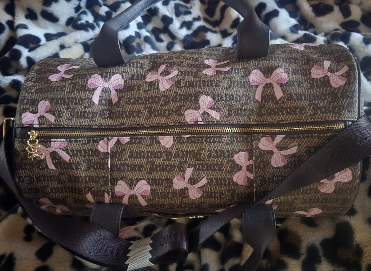 Juicy Couture Simply Sweet Weekender Duffle Bag Brown With Pink Bows Viral NWT