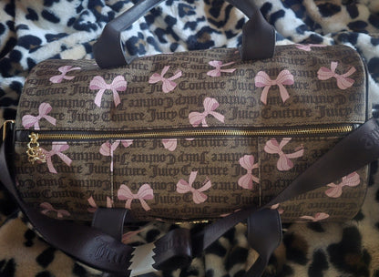 Juicy Couture Simply Sweet Weekender Duffle Bag Brown With Pink Bows Viral NWT