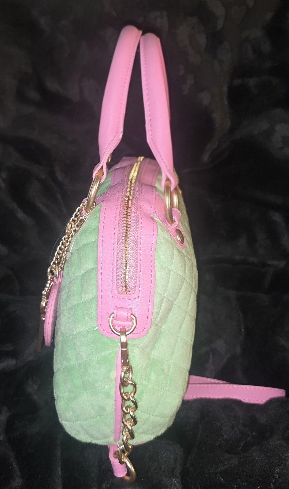 Juicy Couture Juicy Tale Crossbody Bag Retro Green Medium Velour Y2K Pink Handles Shoulder Bag NWT