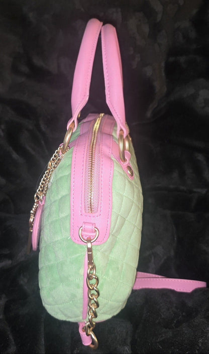 Juicy Couture Juicy Tale Crossbody Bag Retro Green Medium Velour Y2K Pink Handles Shoulder Bag NWT
