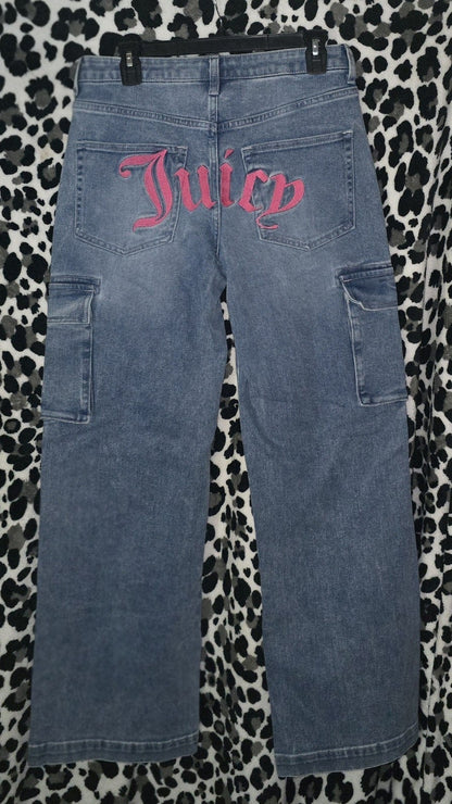 Juicy Couture Wide Leg Jeans With Cargo Pockets – Medium Wash (Size 11/30, Y2K)