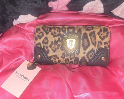 Juicy Couture Leopard Romance Satchel & Matching Large Wallet Set – Bow Charm 🐆