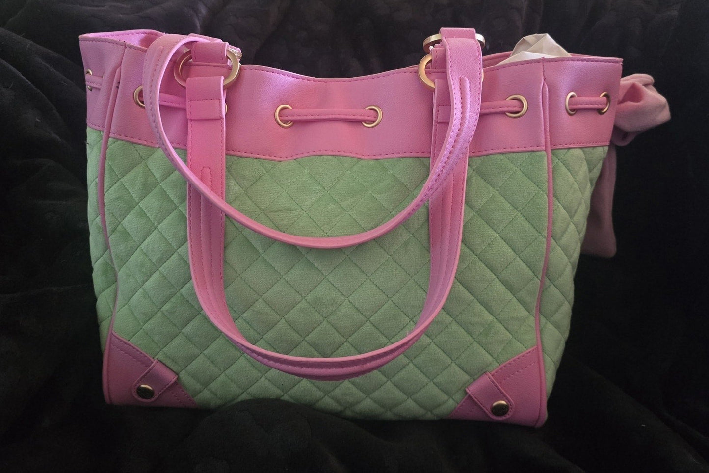 Juicy Couture Juicy Tale Daydreamer Tote Retro Green Large Velour Y2K Cherry Shoulder Bag NWT