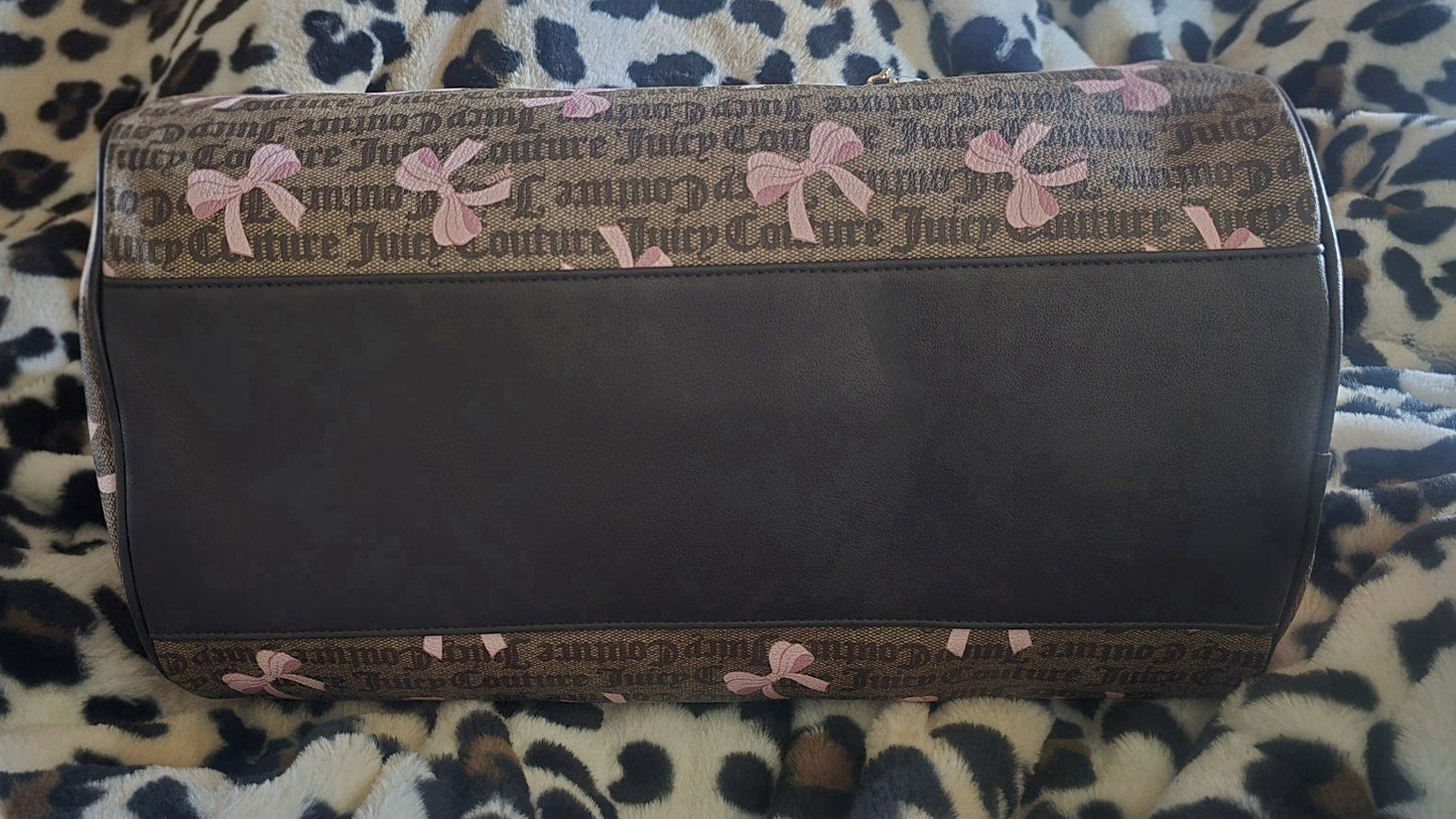 Juicy Couture Simply Sweet Weekender Duffle Bag Brown With Pink Bows Viral NWT