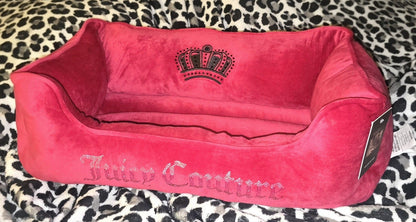 Juicy Couture Crown Bling Hot Pink Pet Bed – Small/Medium (24" x 14" x 8")👑